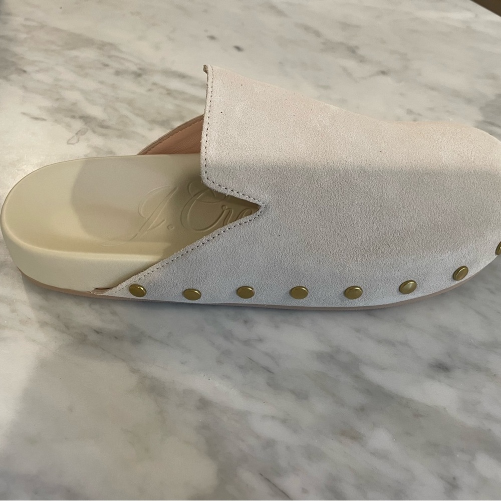 J. Crew Cream Mules with Gold Accents